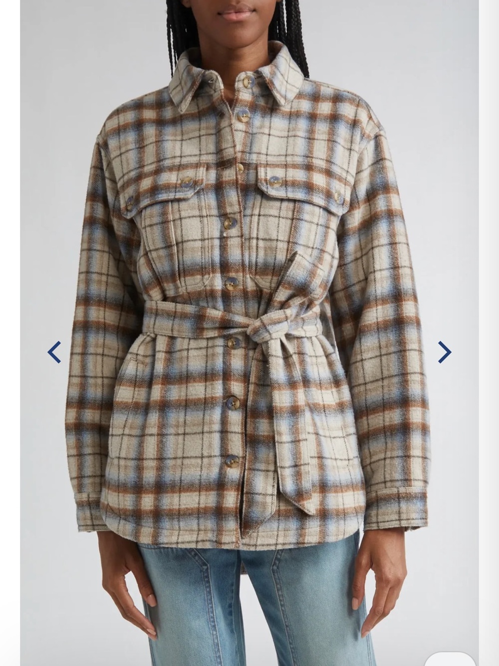 New Veronica Beard Mikaela Plaid Shacket Whisky Multi Plaid Medium